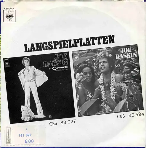 Vinyl-Single: Joe Dassin: L\'ete Indien / Moi j\'ai dit non CBS 3404, (P) 1975 

