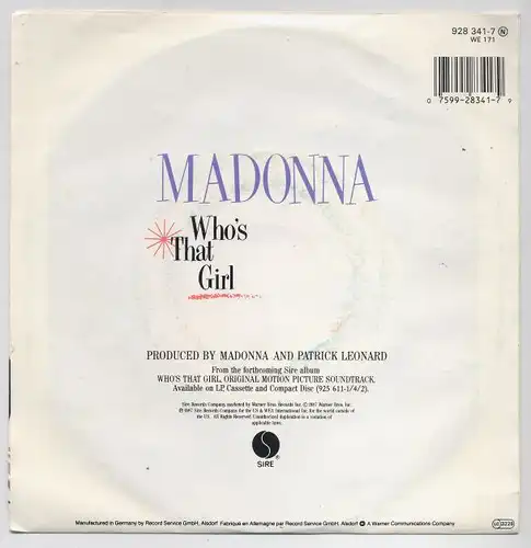 Vinyl-Single: Madonna: Who\'s That Girl / White Heat Sire 928 341-7, (P) 1988 EAN 075992834179