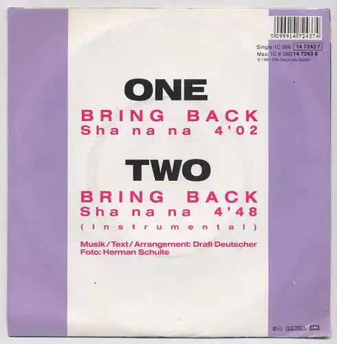 Vinyl-Single: Mixed Emotions Bring Back (Sha na na) / Bring Back Sha na na (Instrumental) Electrola 1 C 006 14 7243 7, (P) 1986 EAN 5099914724374 
