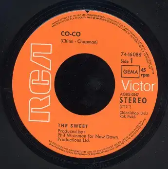 Vinyl-Single: The Sweet: Co-Co / Done Me Wrong All Right RCA 74-16 086, (P) 1971