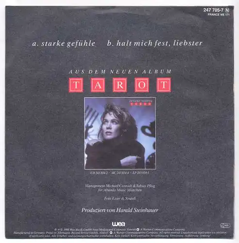 Vinyl-Single: Juliane Werding: Starke Gefühle / Halt mich fest, Liebster WEA 247 705-7, (P) 1988