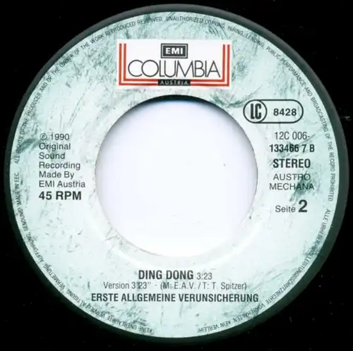 Vinyl-Single: Erste Allgemeine Verunsicherung: Ding Dong / Ding Dong (Version 3:23)  EMI Columbia 1 C 006 13 3466 7, (P) 1990 EAN  