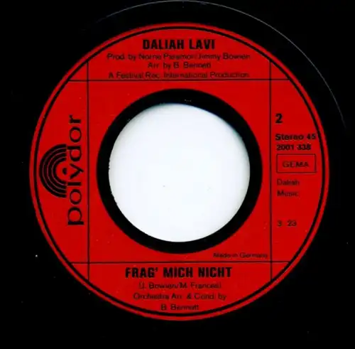 Vinyl-Single: Daliah Lavi: Lieben Sie Partys? / Frag\' mich nicht Polydor 2001 338, (P) 1972 