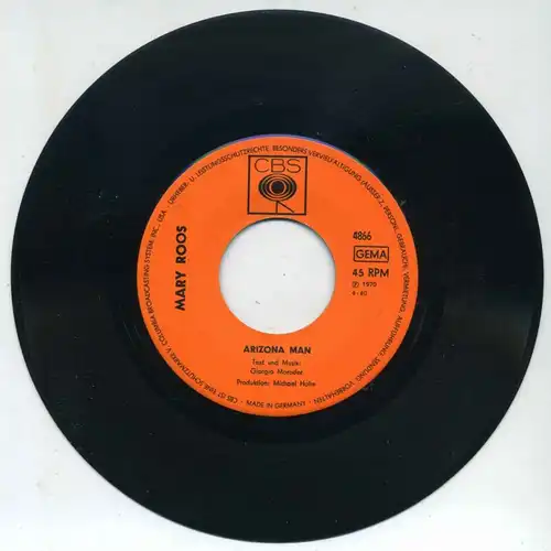 Vinyl-Single: Mary Roos: Arizona Man / Herz CBS 4866, (P) 1970 