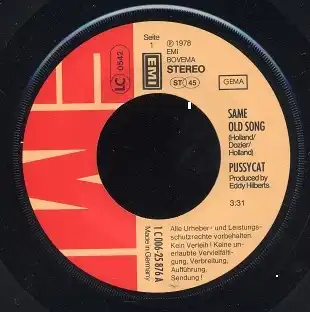 Vinyl-Single: Pussycat: Same Old Song / Stupid Cupid EMI Electrola 1 C 006-25 876, (P) 1978 