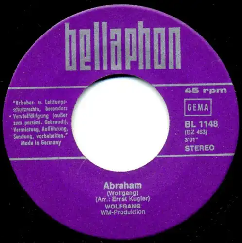 Vinyl-Single: Wolfgang: Abraham - Das Lied vom Trödler / Lied von der Birke Bellaphon BL 1148, (P) 1971 