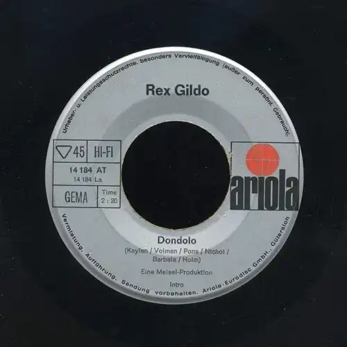 Vinyl-Single: Rex Gildo: Dondolo / Lass uns jeden Tag zusammen träumen  Ariola 14 184 AT, (P) 1968 
