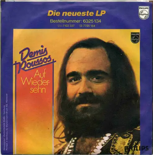 Vinyl-Single: Demis Roussos: Schön wie Mona Lisa (Wenn ich ein Maler wär\') / Wind, WindPhilips 6009 594, (P) 1975 