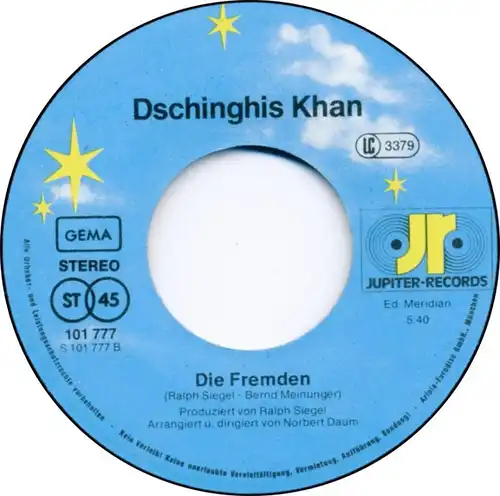 Vinyl-Single: Dschinghis Khan: Rom / Die Fremden Jupiter Records 101 777-100, (P) 1980