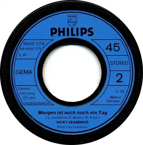 Vinyl-Single: Vicky Leandros: Ja, ja der Peter der ist schlau / Morgen ist auch noch ein Tag Philips 6000 179, (P) 1975 