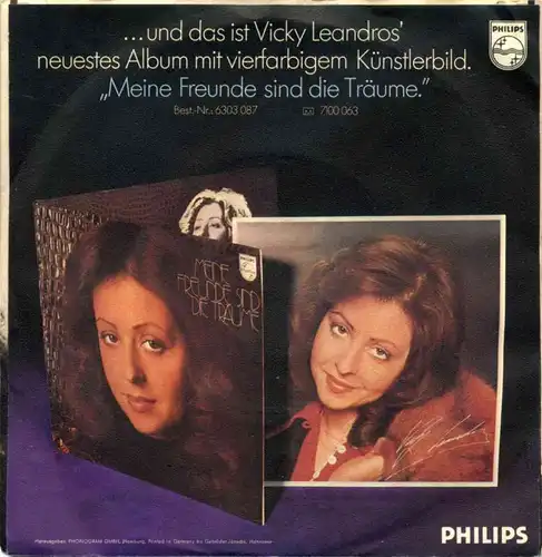 Vinyl-Single: Vicky Leandros Theo, wir fahr\'n nach Lodz / Du und ich und der Himmel  Philips 6000 143, (P) 1974 