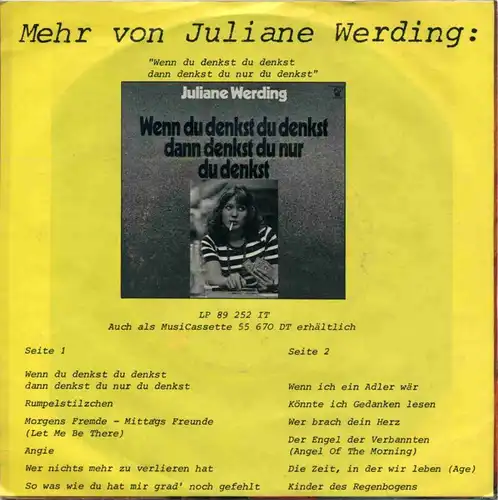 Vinyl-Single: Juliane Werding: Komm und hilf mir durch die Einsamkeit der Nacht / Du bist mein bester Freund Hansa 17 153 AT, (P) 1977 