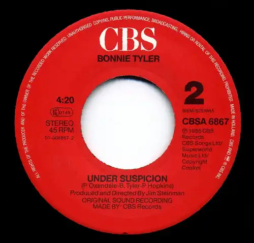 Vinyl-Single: Bonnie Tyler:  If You Were A Woman (And I Was A Man) / Under Suspicion - 1986