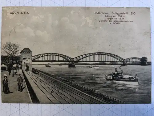 AK Köln Südbrücke, fertiggestellt 1910
Gelaufen 1912