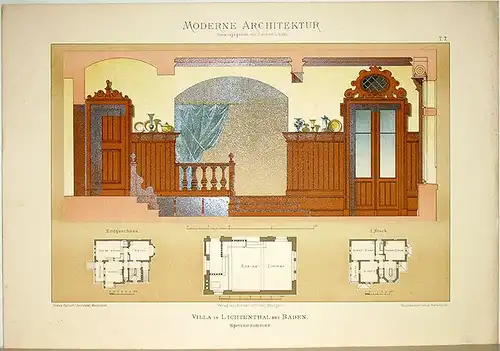 Lambert, André; Stahl, Eduard (Hg.): Villa in Lichtenthal bei Baden. Speisezimmer [ausgeführt von Franz Habich, Architekt Mannheim]. Tafel 7 aus: Moderne Architektur. Ausgeführte städtische Wohngebäude.. 