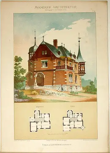 Lambert, André; Stahl, Eduard (Hg.): Villa in Leutzsch b. Leipzig. [Ausgeführt von Franz Roch, Architekt Leipzig]. Tafel 4 aus: Moderne Architektur. Ausgeführte städtische Wohngebäude, Geschäfts.. 