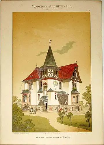 Lambert, André; Stahl, Eduard (Hg.): Villa in Lichtenthal bei Baden. [Ausgeführt von Franz Habich, Architekt Mannheim]. Tafel 6 aus: Moderne Architektur. Ausgeführte städtische Wohngebäude, Geschäfts.. 