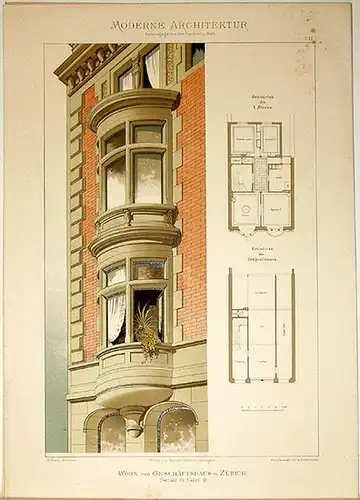 Lambert, André; Stahl, Eduard (Hg.): Wohn und Geschäftshaus in Zürich. Detail zu Tafel 10. [Ausgeführt von Franz Habich, Architekt Mannheim]. Tafel 11 aus: Moderne Architektur.. 