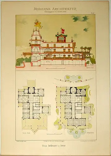 Lambert, André; Stahl, Eduard (Hg.): Villa To Kugawa in Japan. [Ausgeführt von J. Gross Architekt, Zürich]. Tafel 47 aus: Moderne Architektur. Ausgeführte städtische Wohngebäude, Geschäfts...