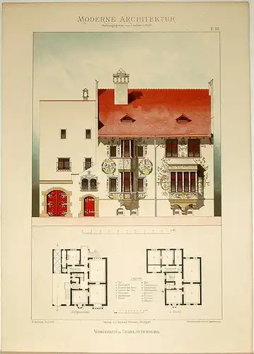 Lambert, André; Stahl, Eduard (Hg.): Wohnhaus in Charlottenburg. [Ausgeführt von H. Hartung, Architekt]. Tafel 55 aus: Moderne Architektur. Ausgeführte städtische Wohngebäude, Geschäfts  und Einfamilienhäuser.. 
