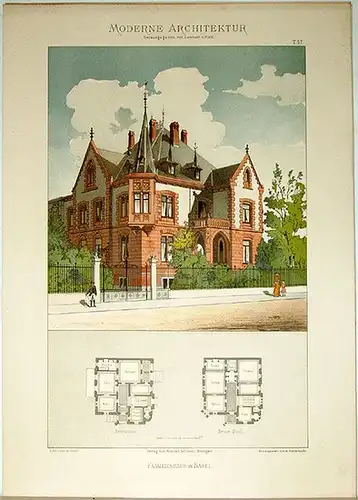 Lambert, André; Stahl, Eduard (Hg.): Familienhaus in Basel. [Ausgeführt von G. Kelterborn Architekt]. Tafel 57 aus: Moderne Architektur. Ausgeführte städtische Wohngebäude, Geschäfts  und Einfamilienhäuser.. 