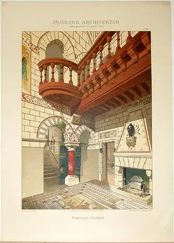 Lambert, André; Stahl, Eduard (Hg.): Wohnhaus in London. [Ausgeführt von Burges, Architekt]. Tafel 91 aus: Moderne Architektur. Ausgeführte städtische Wohngebäude, Geschäfts  und Einfamilienhäuser, Villen.. 