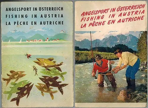 Österreichische Fremdenverkehrswerbung (Hg.): Angelsport in Österreich - Fishing in Austria - La Pêche en Autriche. [1] [Ausgabe 1956]. [2] Edition 1961
 Wien, Waldheim-Eberle, [August 1956]/[Juli] 1961. 
