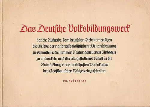 Sangiorgio, Alexander (Hg.): Ein Querschnitt durch den Arbeitsplan und die Arbeitsweisen einer Volksbildungsstätte des Amtes Deutsches Volksbildungswerk
 Berlin, Die Deutsche Arbeitsfront - NS.-Gemeinschaft "Kraft durch Freude", ohne Jahr [1939/1940]. 