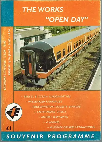 The Works "Open Day" [to commemorate the 150th Anniversary of Inchicore Railway Works]. Souvenir Programme. - Diesel & Steam Locomotives - Passenger Carriages - Preservation Society Stands - Enthusiast Stalls - Model Railways - Wagons - & Many other attra