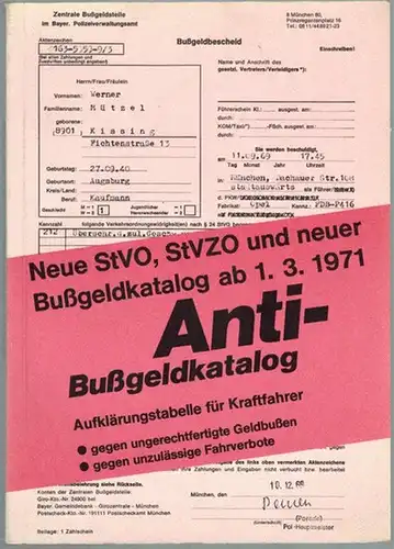 Simon, Heinz; Wolfarth, Hans-Joachim: Anti-Bußgeldkatalog, begründet von Heinz Simon, neu bearbeitet von Hans-Joachim Wolfarth. 5. Auflage
 München, König Verlag Fachverlag für Behörden und Wirtschaft, 1971. 