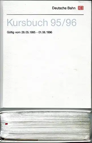 Deutsche Bahn (Hg.): Kursbuch 95/96. Gültig vom 28.05.1995 - 01.06.1996. Luxusausgabe. [mit den Beilagen:] Zugverzeichnis 95/96, Übersichtskarte und Lesezeichen "Zeichenerklärung"
 Mainz, Deutsche Bahn, 1995. 