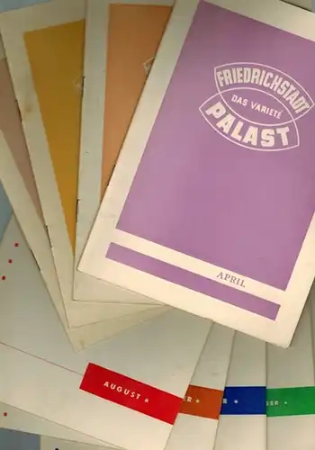 Friedrichstadt Palast. Das Varieté. [Programm]. [1] Januar 1952. [2] Februar 1952. [3] März 1952. [4] April 1952. [5] August 1952. [6] September 1952. [7] Oktober 1952. [8] November 1952. [9] Dezember 1952
 Berlin, Greif Graphischer Großbetrieb, 1952. 