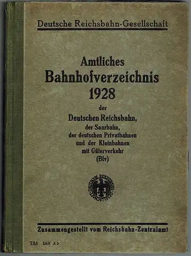 Deutsche Reichsbahn-Gesellschaft (Hg.): Amtliches Bahnhofverzeichnis 1928 der Deutschen Reichsbahn, der deutschen Privatbahnen und der Kleinbahnen mit Güterverkehr (Bfv). [= DV 733 DIN A3]
 Ohne Ort, Reichsbahn-Zentralamt, 1928. 