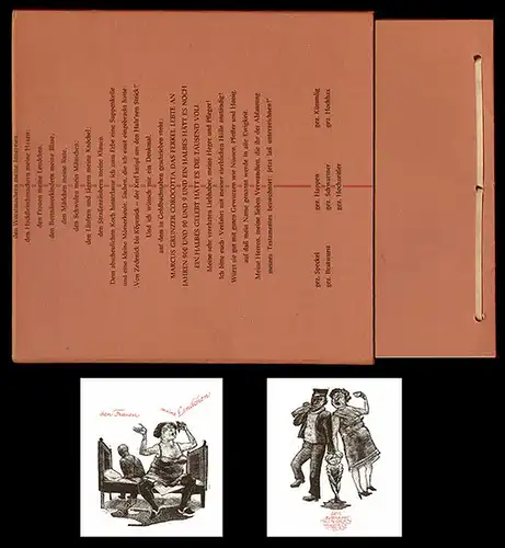 Eduard Albrecht [d. i. Albrecht-Hagen, Eduard und Jana]: Das Testament des Ferkels. Nach einer Testamentsparodie eines unbekannten Autors um 100 u. Z. in Buchsbaum gestochen [und] kalligrafiert. Eine einmalige Auflage gedruckt vom Originalstock
 Ohne Ort 