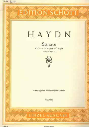 Haydn, Joseph: Sonate. C-Dur / Ut majeur / C major. Hoboken XVI: 15. Herausgegeben von Franzpeter Goebels. Piano. [= Edition Schott 09659]
 Mainz, B. Schott's Söhne, (1962 / 1963). 