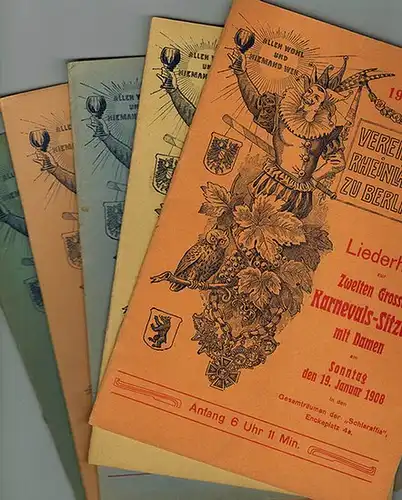 Verein der Rheinländer zu Berlin. Liederheft zur [1] Zweiten Grossen Karnevals Sitzung mit Damen am Sonntag den 19. Januar 1908. [2] Dritten Grossen Karnevals Sitzung.. 