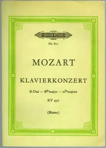Mozart, Wolfgang Amadeus: Konzert B-Dur für Klavier und Orchester. KV 450. Mit Kadenzen von W. A. Mozart. Nach dem Autograph herausgegeben von Friedrich Blume. [= Edition Peters Nr. 811]
 Leipzig, Edition Peters, [1981]. 