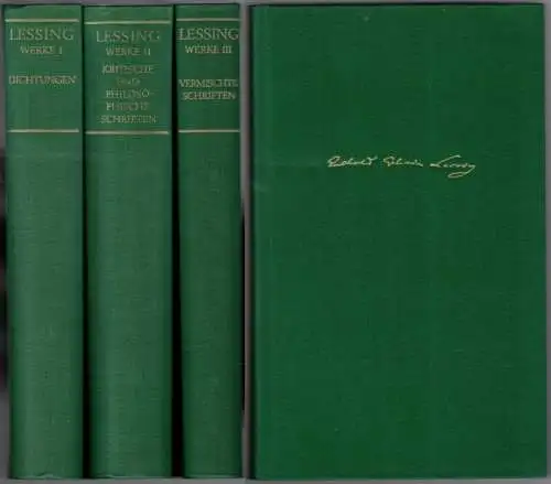 Lessing, Gotthold Ephraim: Werke. [1] Band I. Dichtungen. [2] Band II. Kritische Schriften - Philosophische Schriften. [3] Band III. Vermischte Schriften
 München, Winkler Verlag, 1974. 