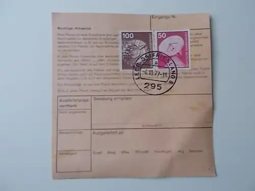 Paketkarte 2950 Leer Ostfriesland gelaufen 1977
