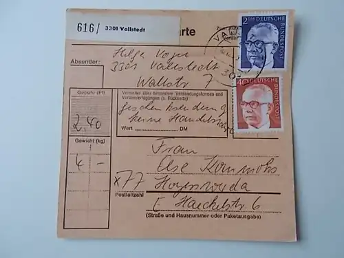 Paketkarte 3301 Vallstedt