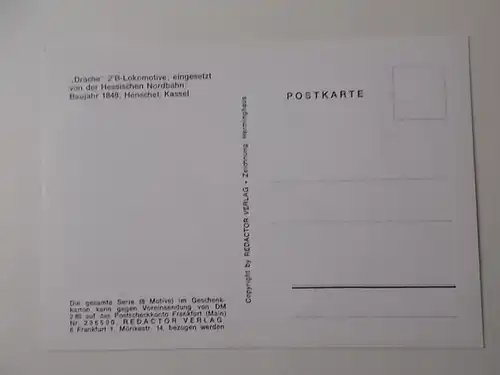 Postkarte Drache 2 B-Lokomotive von der Hessischen Nordbahn