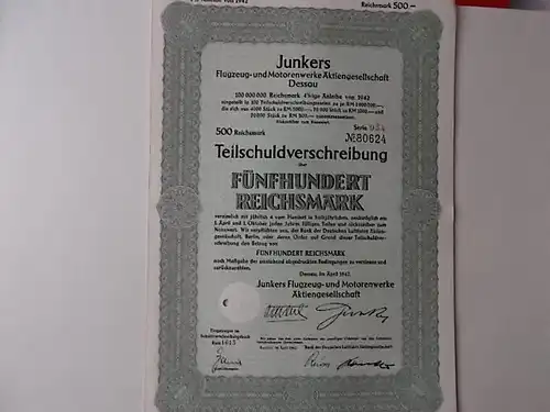 Aktie Junkers Flugzeug-und Motorenwerke Dessau