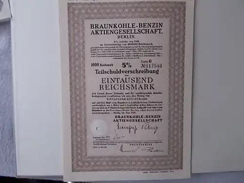 Aktie Braunkohle-Benzin Aktiengesellschaft Berlin