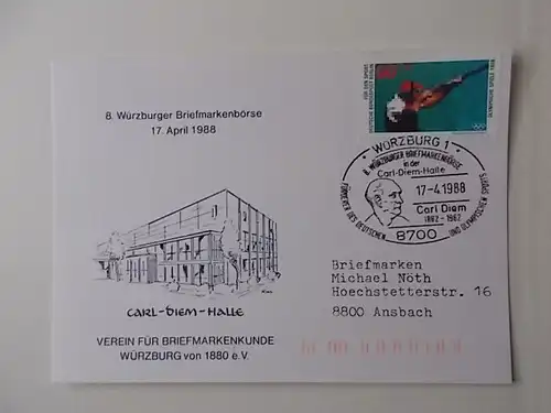 8. Würzburger Briefmarkenbörse 1988, echt gelaufen