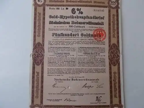 Gold-Hypothekenpfandbrief Sächsische Bodencreditanstalt Dresden
