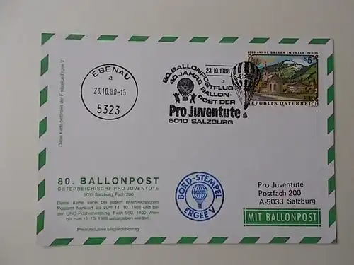 Österreich Postkarte 80. Ballonpostflug