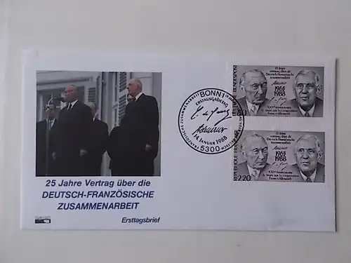 Doppel FDC 25 Jahre Deutsch-Französiche Zusammenarbeit