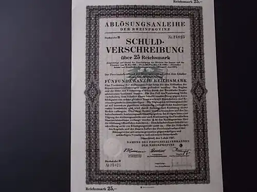 Provinzialverband der Rheinprovinz, Düsseldorf 1927 Schuldverschreibung 25 RM