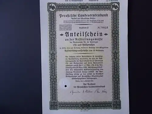 Preussische Landesrentenbank Berlin 1928 zu 20 Goldmark