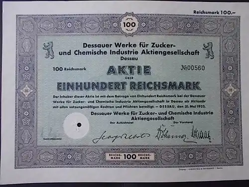 Dessauer Werke für Zucker und Chemische Industrie AG 1932